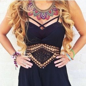 LF black cutout crochet romper
